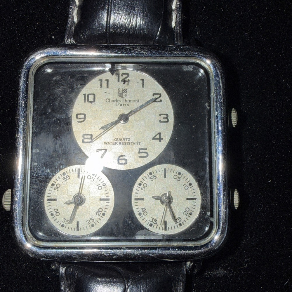 Charles Dumont Paris Quartz Water Resistant Watch Powmax Black‎ Leather 5438